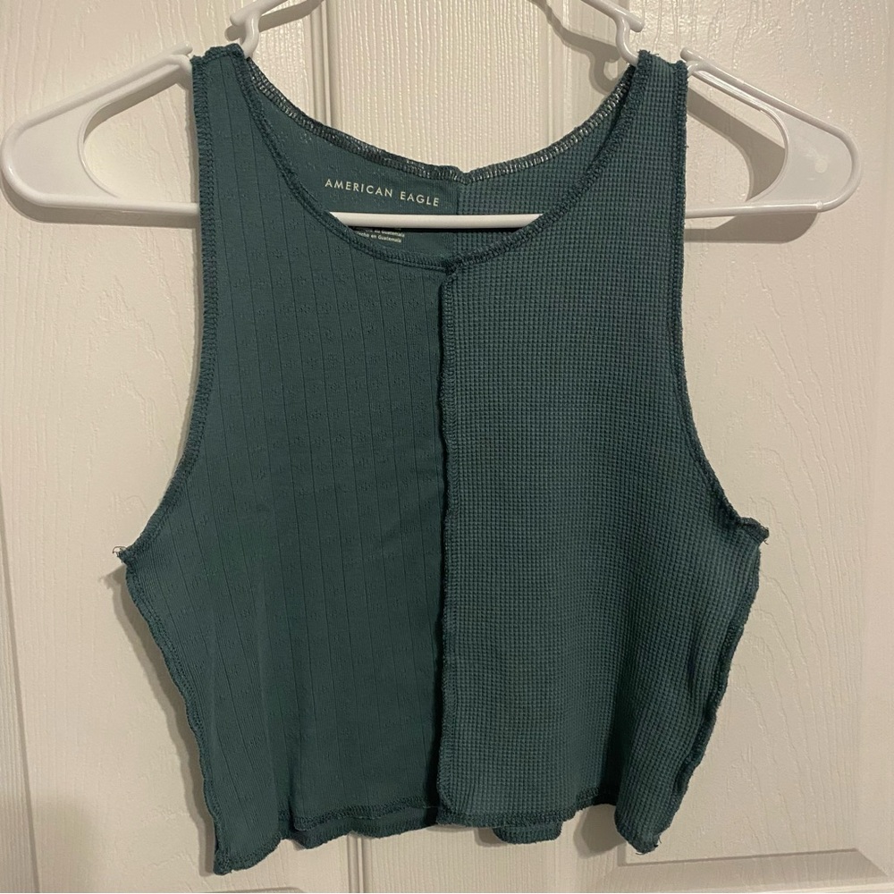 American Eagle Teal Patchwork Cropped Tank Top Size Small - Item 0014